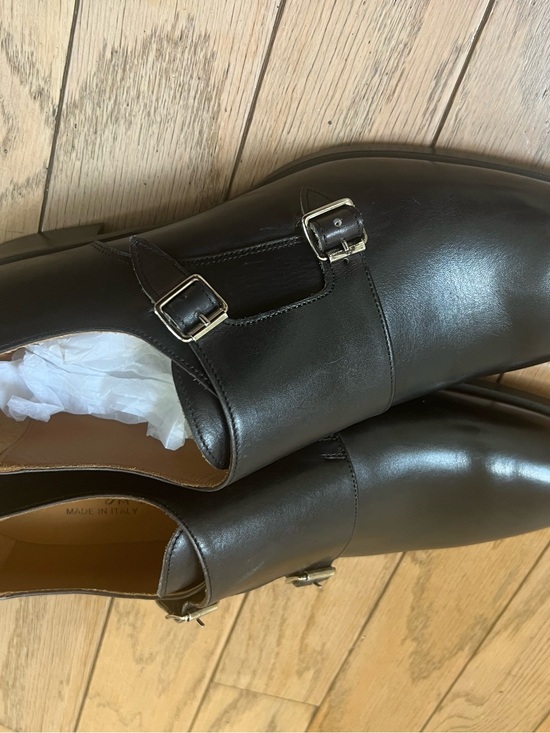 Black Double Monk Strap Leather Dress Shoes - Men